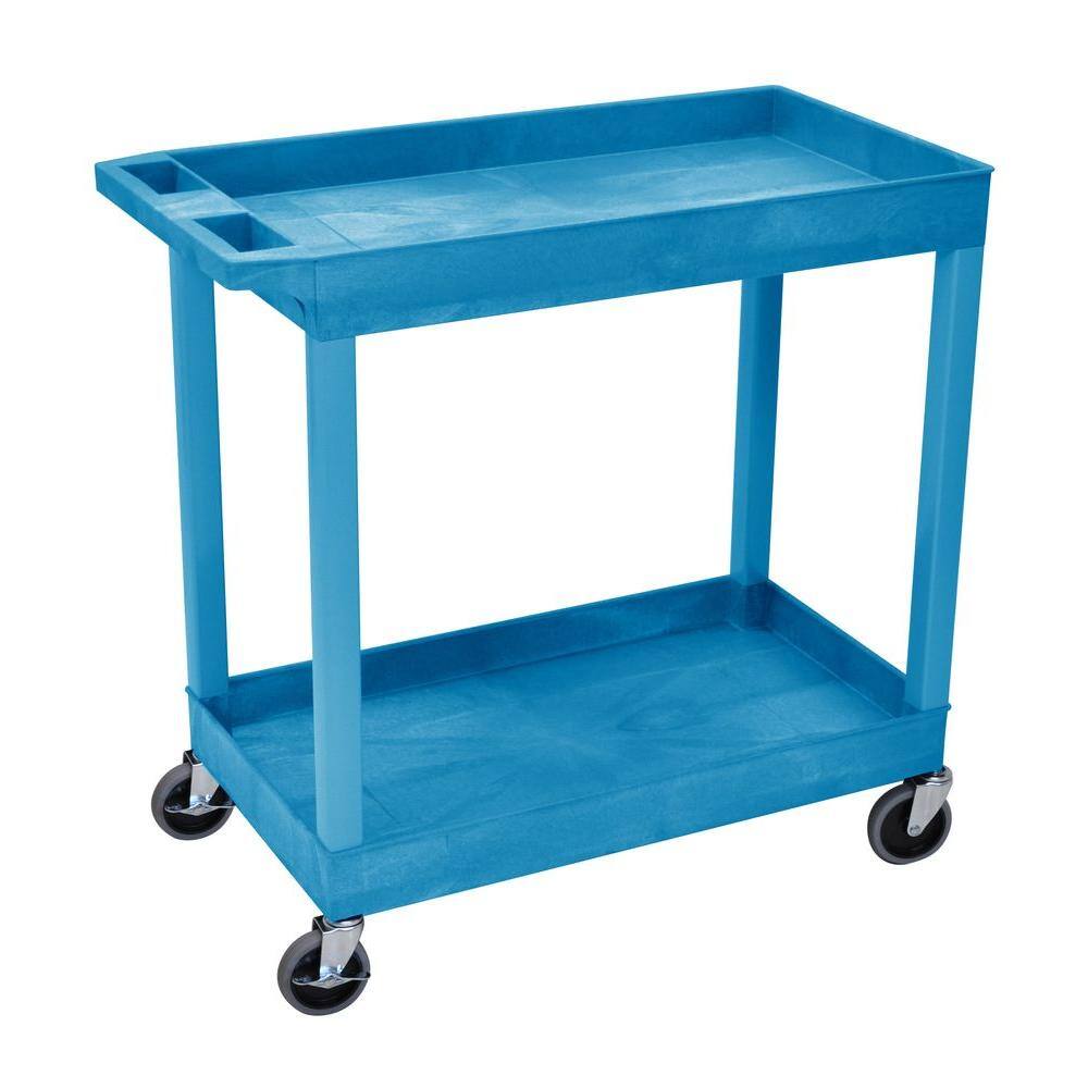 H Wilson 18 in. x 35 in. 2-Tub Shelf Utility Cart Blue EC11-BU