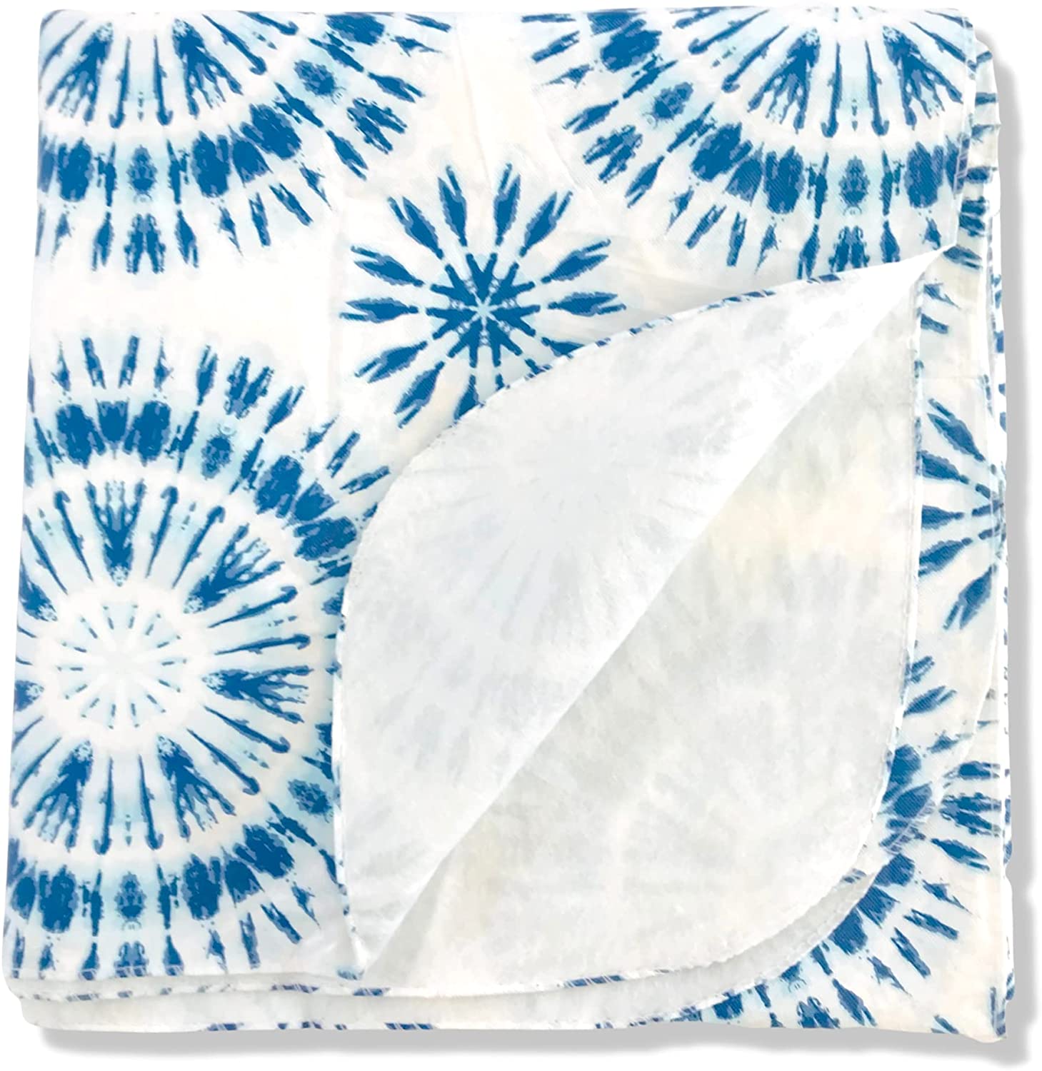 Elrene Summer Tie Dye Vinyl Tablecloths: Patio Table Umbrella Table Cover with Hole and Zipper, 52" x 70" Diameter Round (Blue, White)