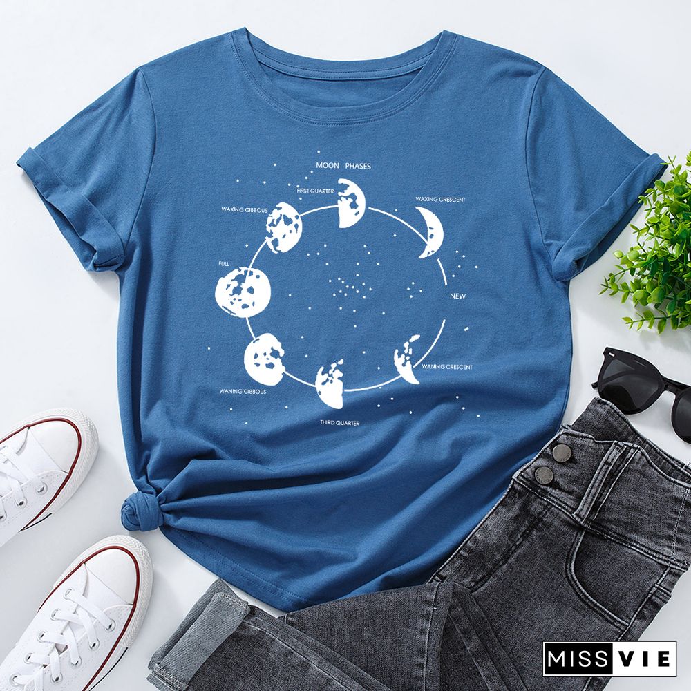 Celestial Moon Phase Cosmos Space T-Shirt Funny ShirtsFor Women Female Graphic Tee Short Sleeve Summer Shirts Tops Shirt Gift