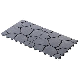 Gardenised Gray Plastic Garden Path Track Interlocking Stone Look Design Pathway Tile Floor Paver (Pack of 4) QI004108.4