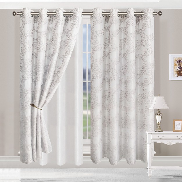 Lightweight Floral Embroidered Semi sheer 2 piece Curtain Panel Set With Stainless Grommet Header Blue Nile Mills