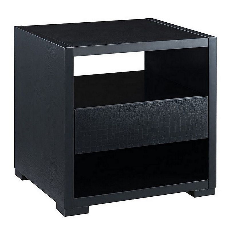 End Table with 2 Drawers and Open Compartments， Black