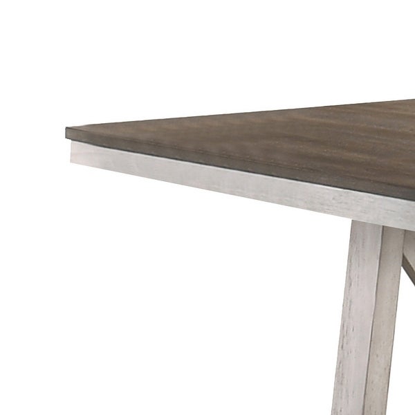 Wooden Dining Table with Natural Grain Texture， White and Brown