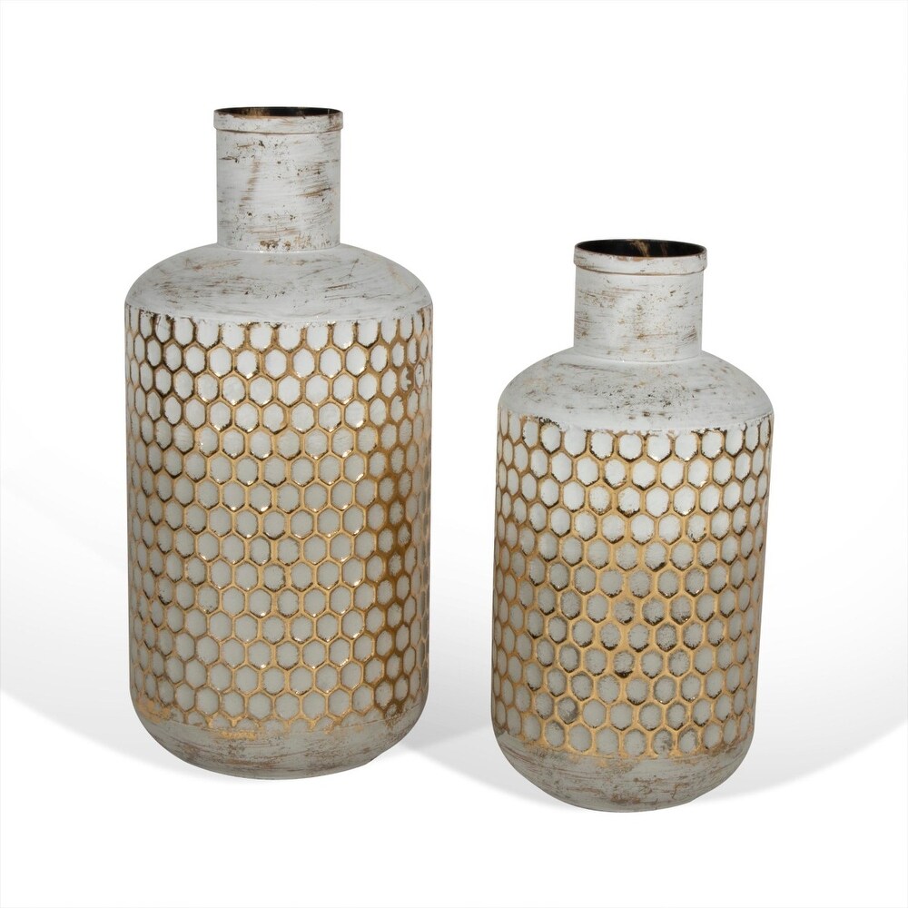 Marilla  White and Gold Metal Table Vase  Set of 2