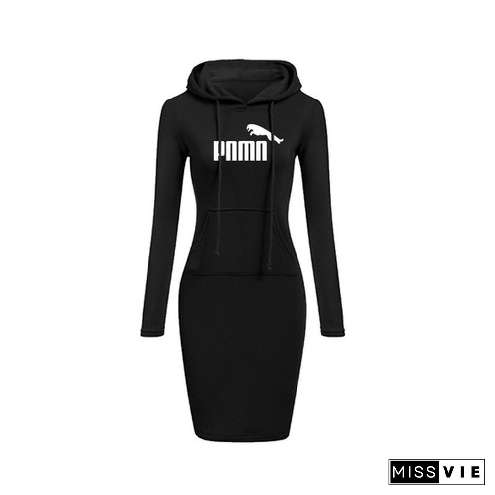 New Women Hoodie Dress Brand Printsd Long Sleeve Hoodie Casual Hooded Jumper Pockets Sweater Tops