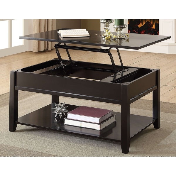 Contemporary Lift Top with 2 Storage compartments Coffee Table， Wood Lifting Top Central Table Metal Frame for Living Room