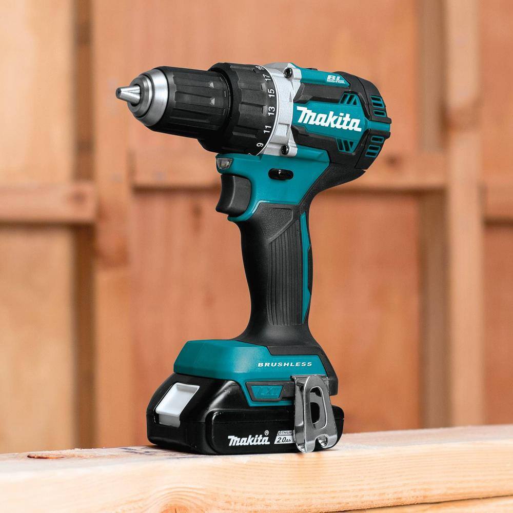 Makita 18V LXT Lithium-Ion Compact Brushless Cordless 12 in. Driver-Drill Kit w (2) Batteries (2.0Ah) Charger Bag XFD12R