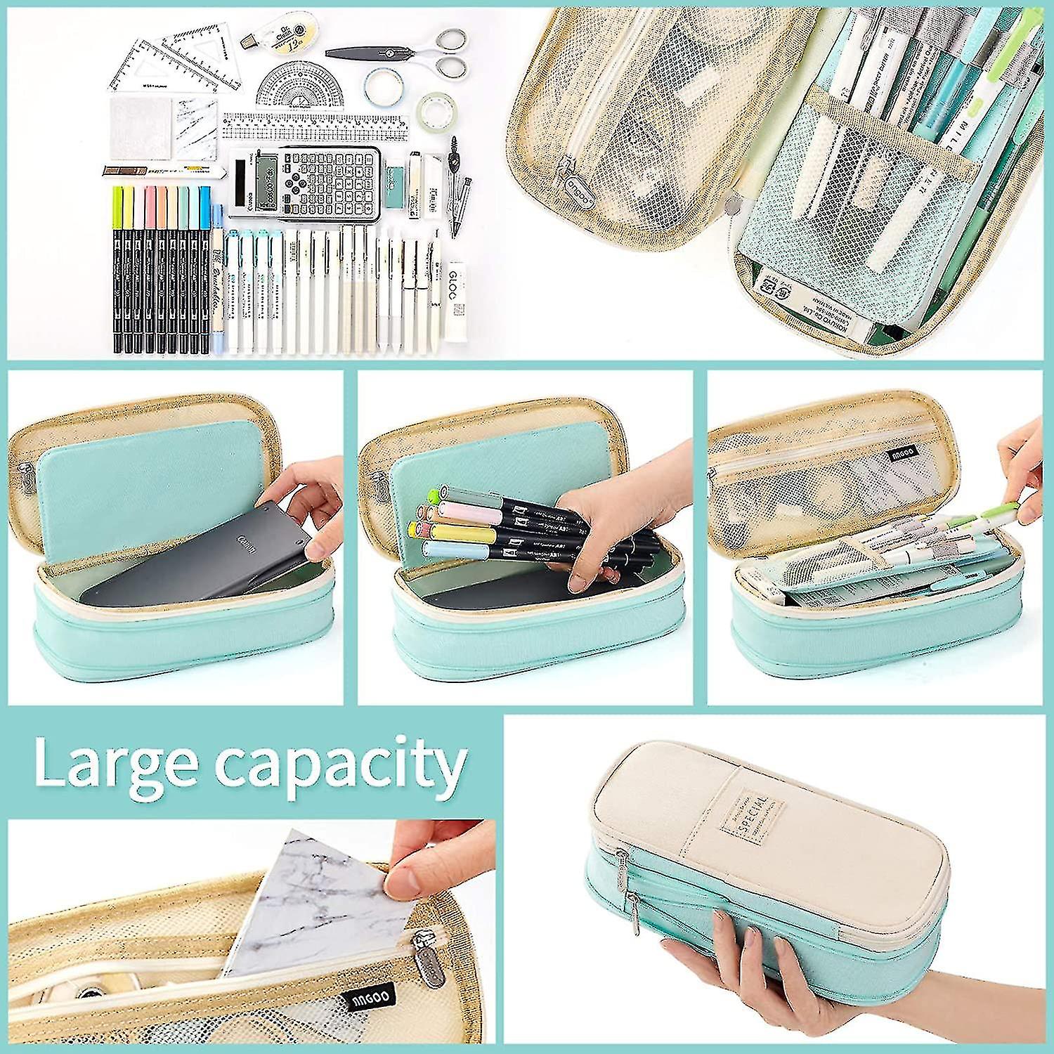 Big Capacity Pencil Pen Case Office College School Large Storage High Capacity Bag Pouch Holder Box Organizer Blue (cyan)