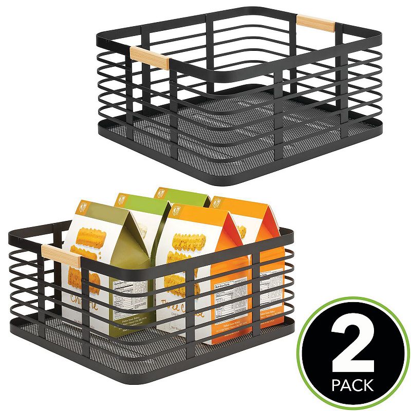 mDesign Metal Rustic Medium Food Storage Bin Basket - 2 Pack