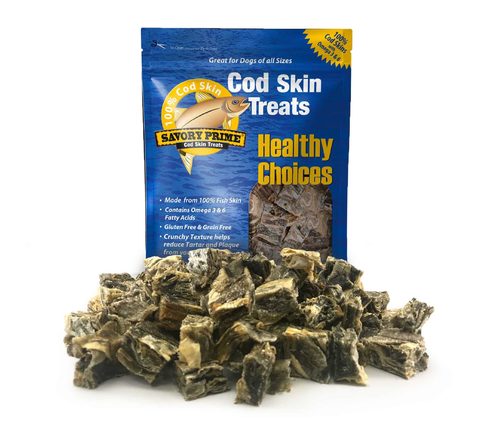 Savory Prime Cod Skin Crunchy Bites Treats for Dogs