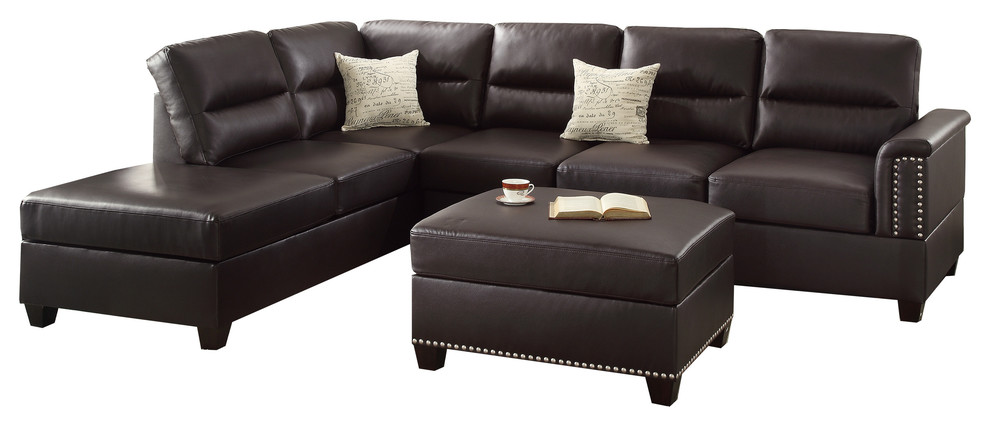 Pistoia 3 Pieces Sectional Sofa with Ottoman Upholstered in Bonded Leather   Transitional   Sectional Sofas   by Hollywood Decor  Houzz