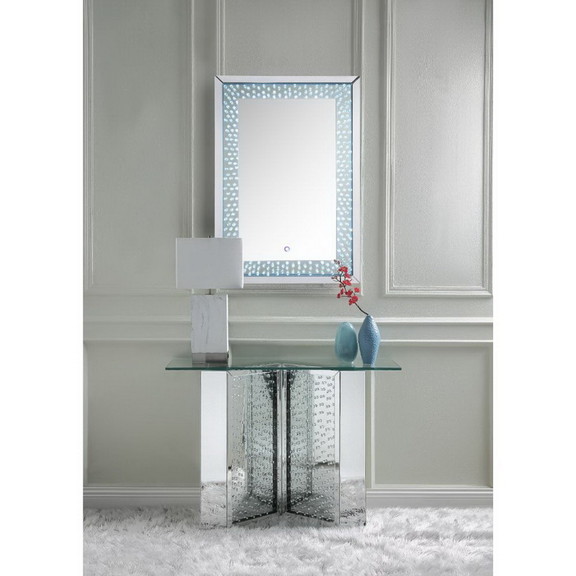 Acme 90510 Nysa Accent Table  Mirrored   Faux Crys...