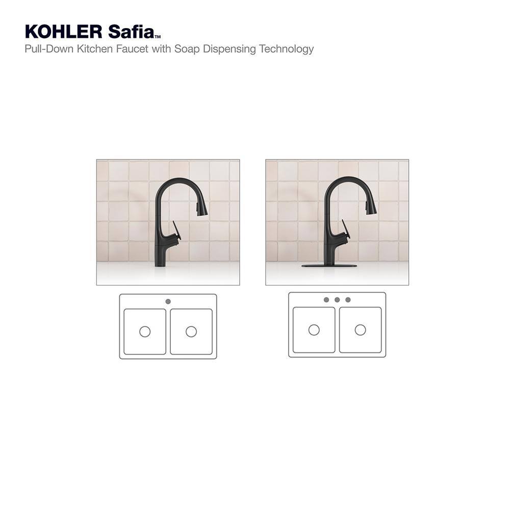 KOHLER Safia 1-Handle Pull Down Sprayer Kitchen Faucet with Integrated Soap Dispenser in Matte Black K-R24298-BL