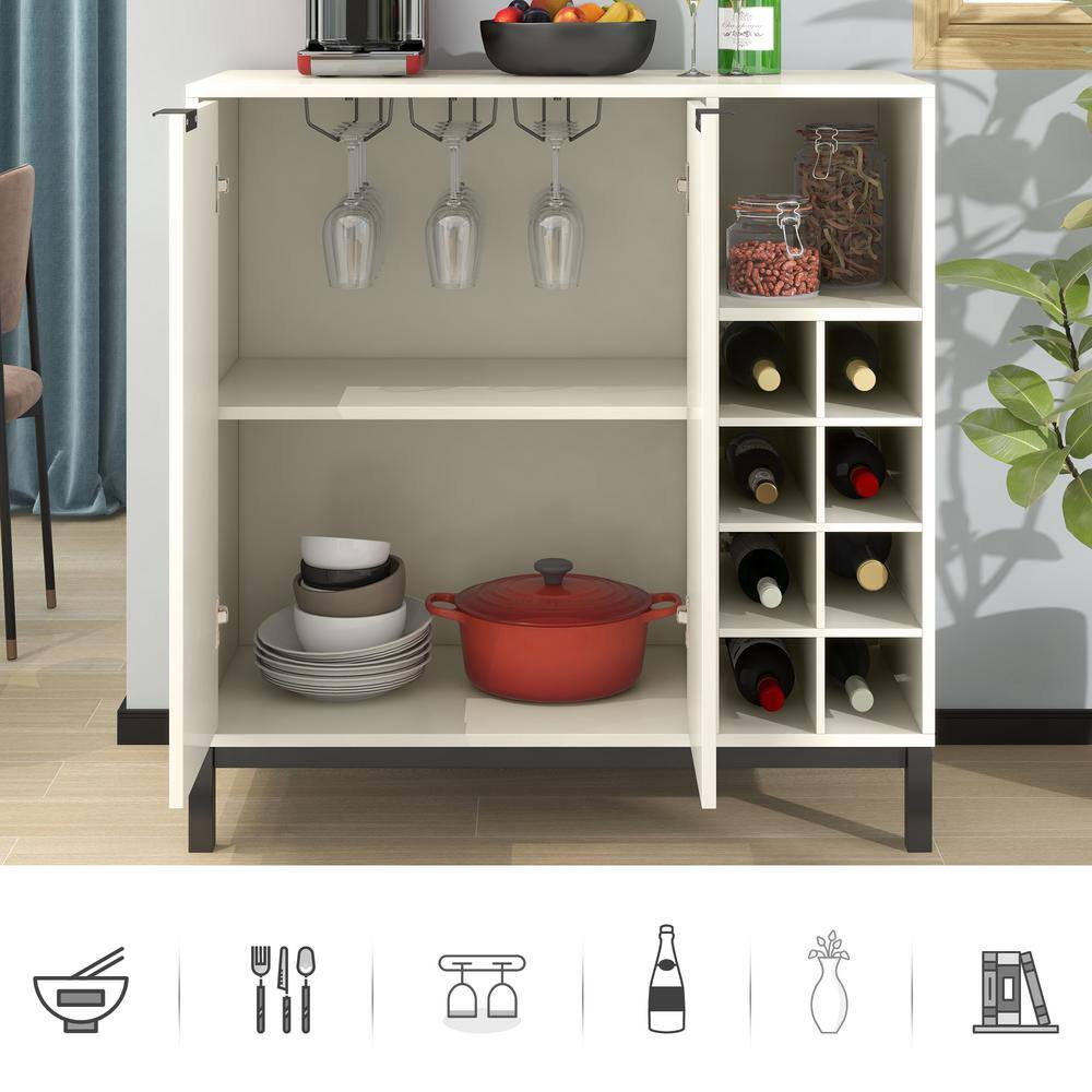 33.86 in. W x 14.17 in. D x 34.65 in. H White MDF Ready to Assemble Floor Kitchen Cabinet with Wine Racks mnjtrmrcxrzzs14