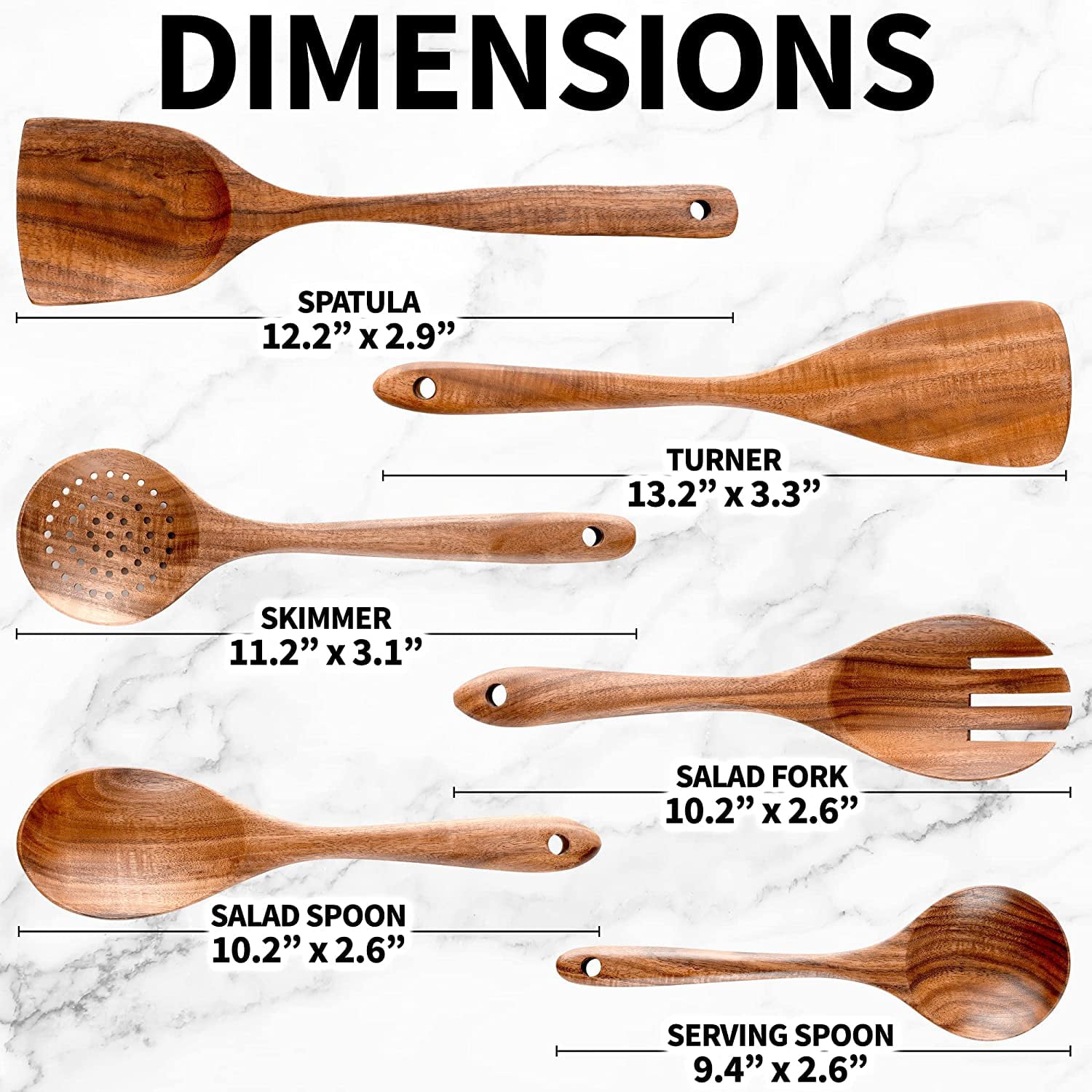 Zulay Kitchen (6 Pc Set) Teak Wooden Cooking Spoon Utensils Set in Non-Stick Smooth Finish