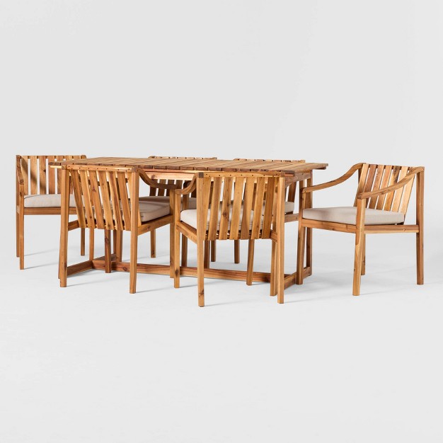 7pc Modern Slatted Wood Outdoor Dining Set Saracina Home