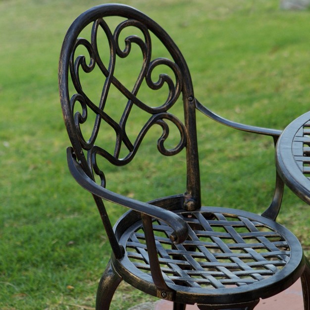 Angeles 3pc Cast Aluminum Bistro Set Copper Christopher Knight Home