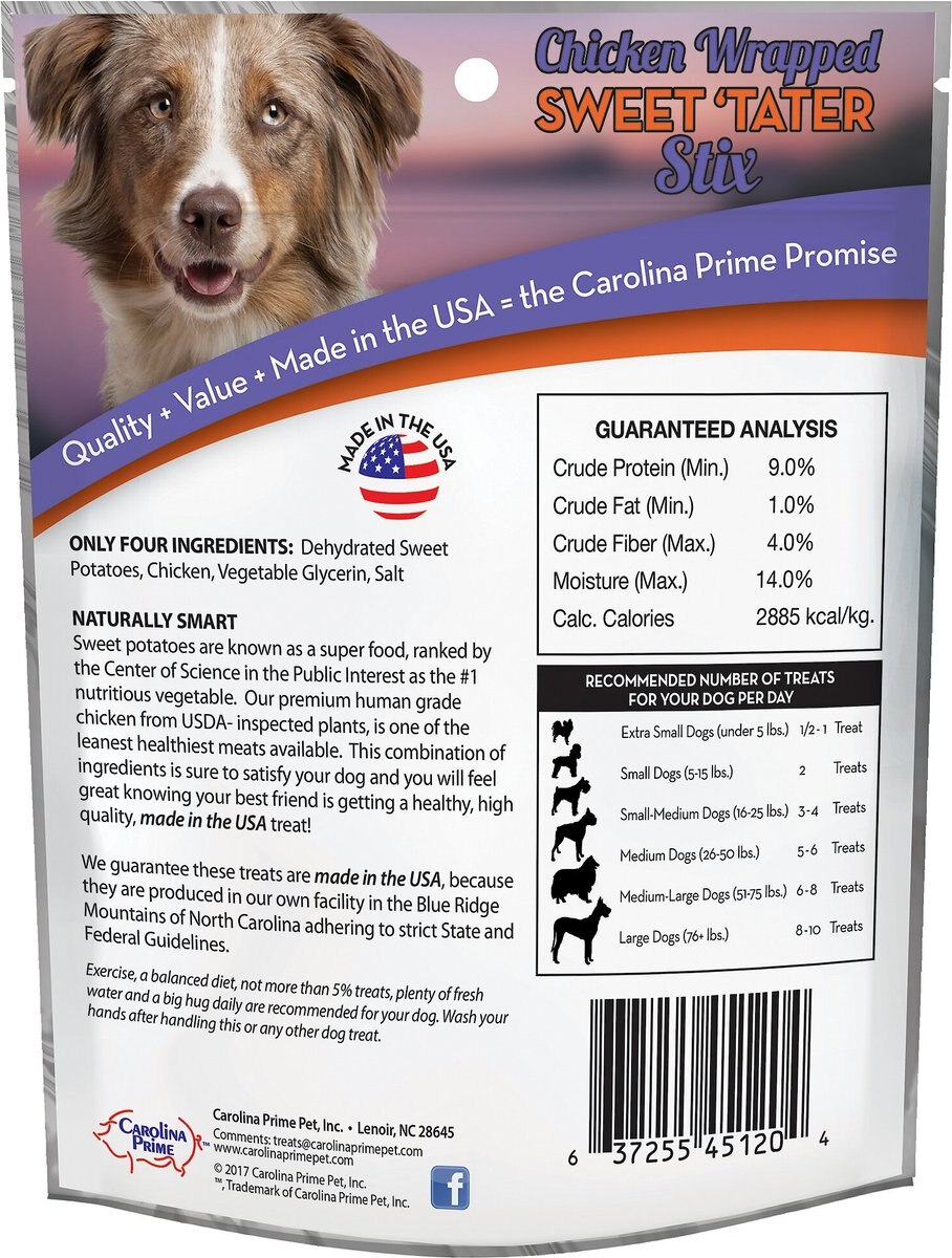 Carolina Prime Pet Chicken Wrapped Sweet 'Tater Stix Dehydrated Dog Treats