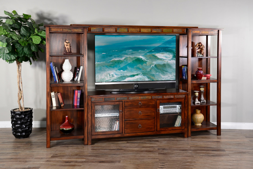 Santa Fe Entertainment Wall Pier Curio Bookcase Display   Transitional   Bookcases   by Sideboards and Things  Houzz