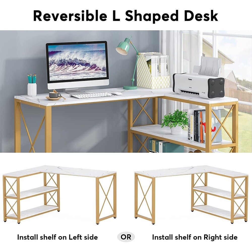 Industrial L Shaped Desk with Storage Shelves  Corner Computer Desk PC Laptop Study Table Workstation