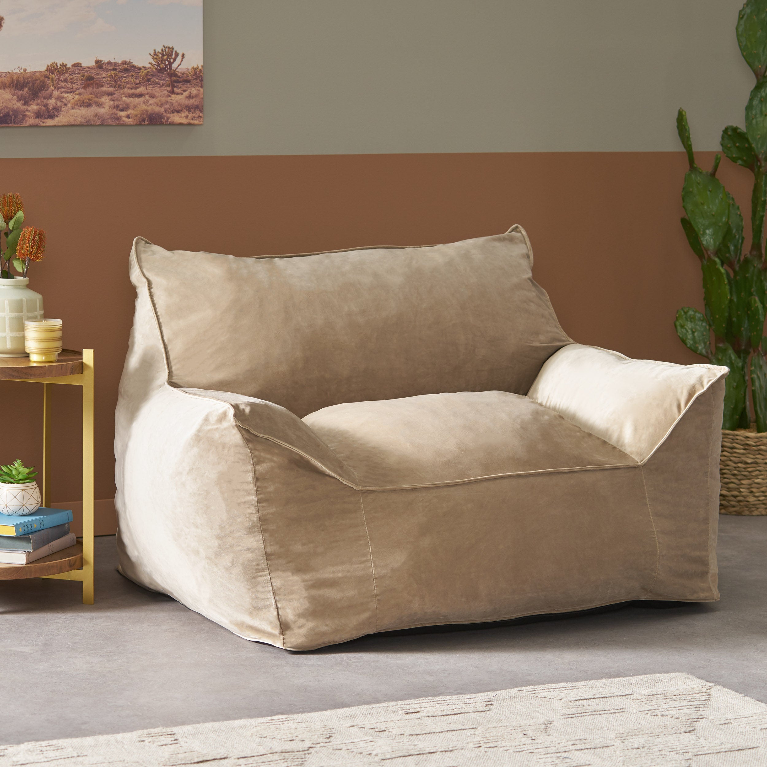 Ehlen Modern Velveteen Bean Bag Chair with Armrests