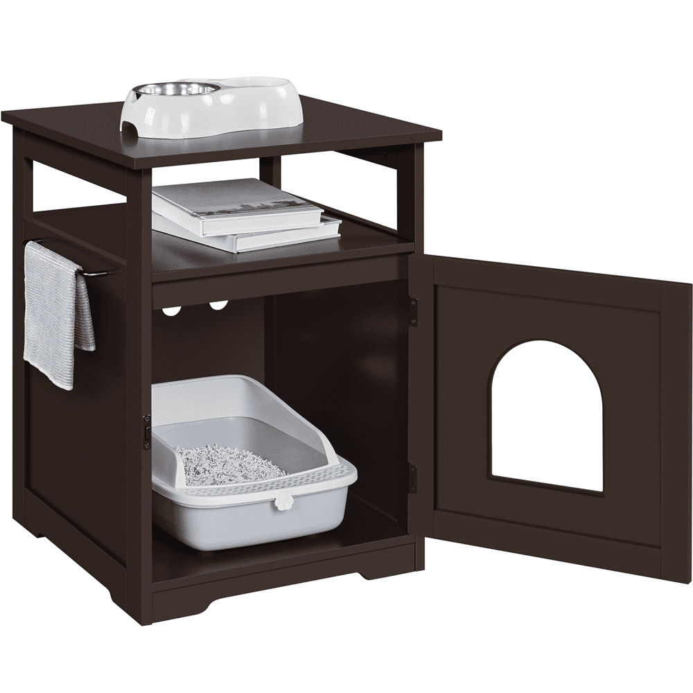 Topeakmart Indoor Wooden Cat Litter Box Enclosure with Open Shelf， Espresso