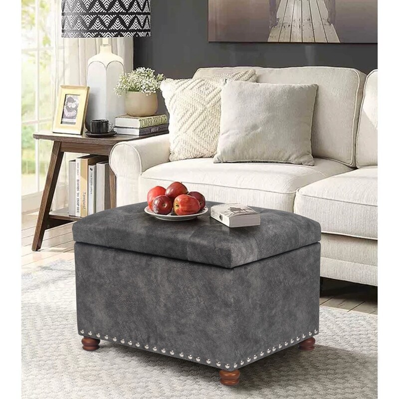Adeco Contemporary Bench Lift top Storage Ottoman