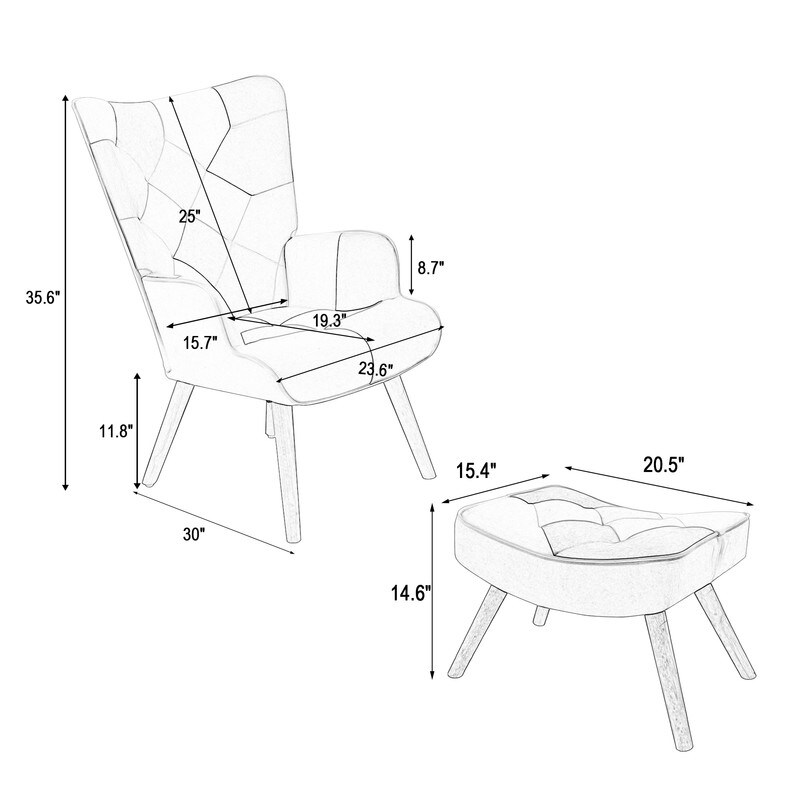 Creative Splicing Cloth Surface Accent Ottoman Chair Set  Comfy Side Armchair for Living Room