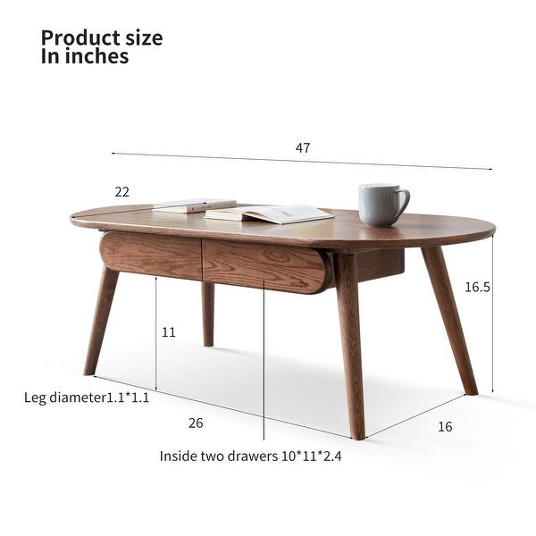 Solid Wood Coffee Table with 2 Drawers for Living Room