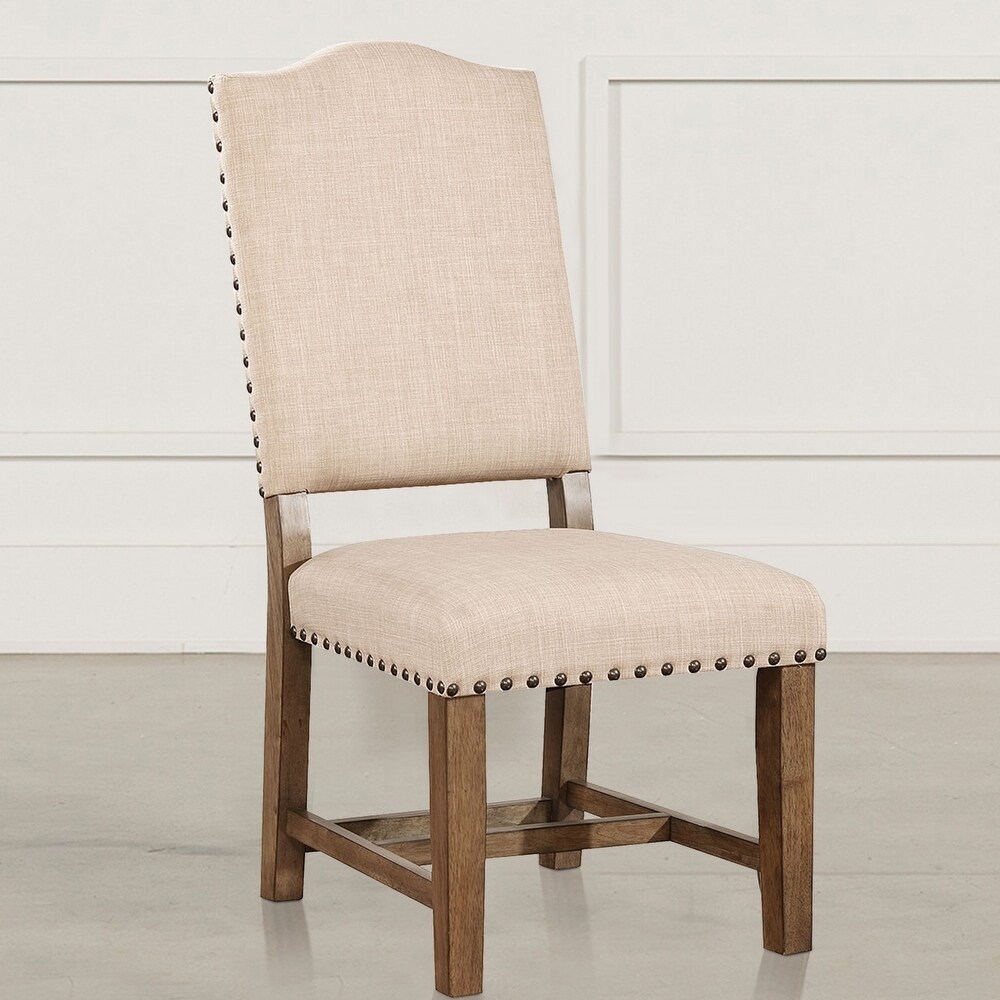 Fabric Upholstered Solid Wood Side Chair  Pack of Two  Beige and Brown