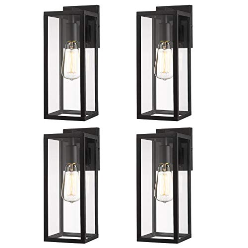 Bestshared Outdoor Wall Lantern, 1-Light Exterior Wall Sconce Light Fixtures,Wall Mounted Single Light, Black Wall Lamp with Clear Glass (Black, 4 Pack)