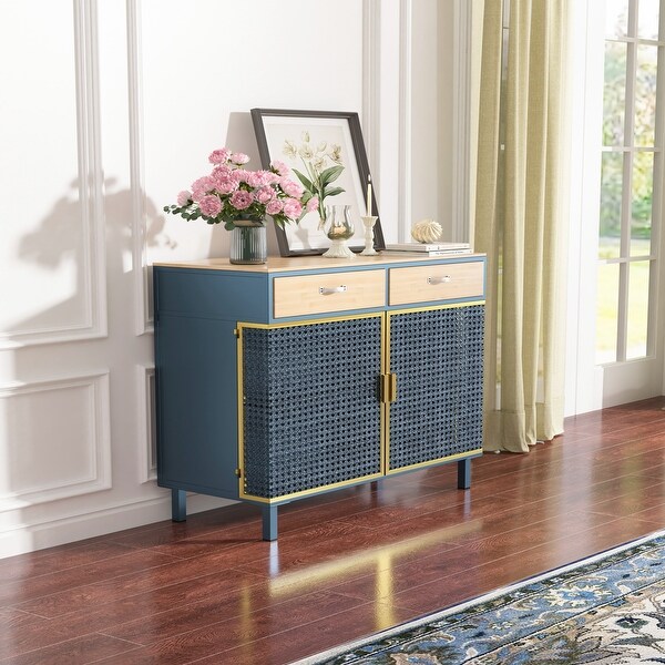 31.5'' Wide 2 Drawer Sideboard， Modern Furniture Decor，Made with Iron + Carbonized Bamboo，Easy Assembly