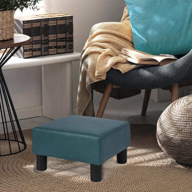 Adeco Small Square Footstool Ottoman Modern Fabric Footrest Stool