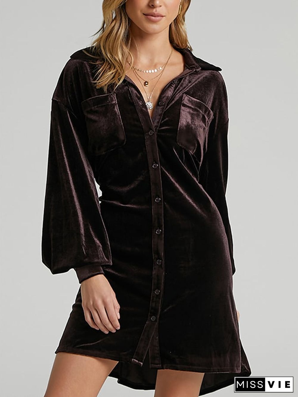 Women's Vintage Velvet Shirt Dress