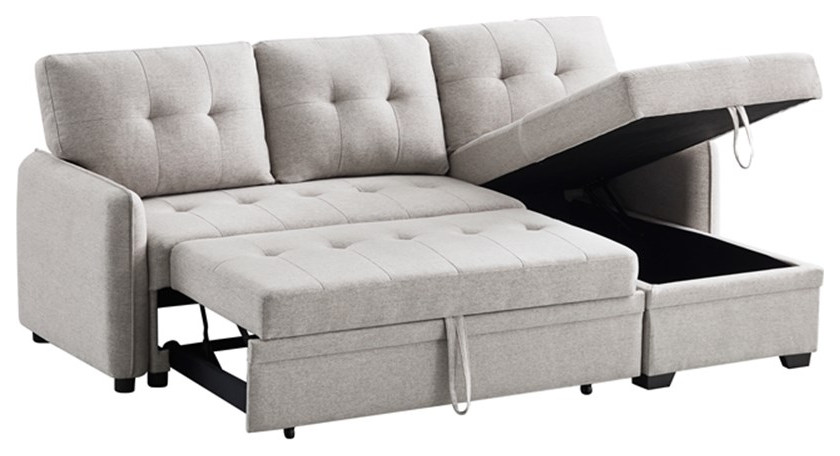 Infini Reversible Fabric Sleeper Sofa  ampStorage Chaise Set in Light Gray   Transitional   Sleeper Sofas   by Homesquare  Houzz