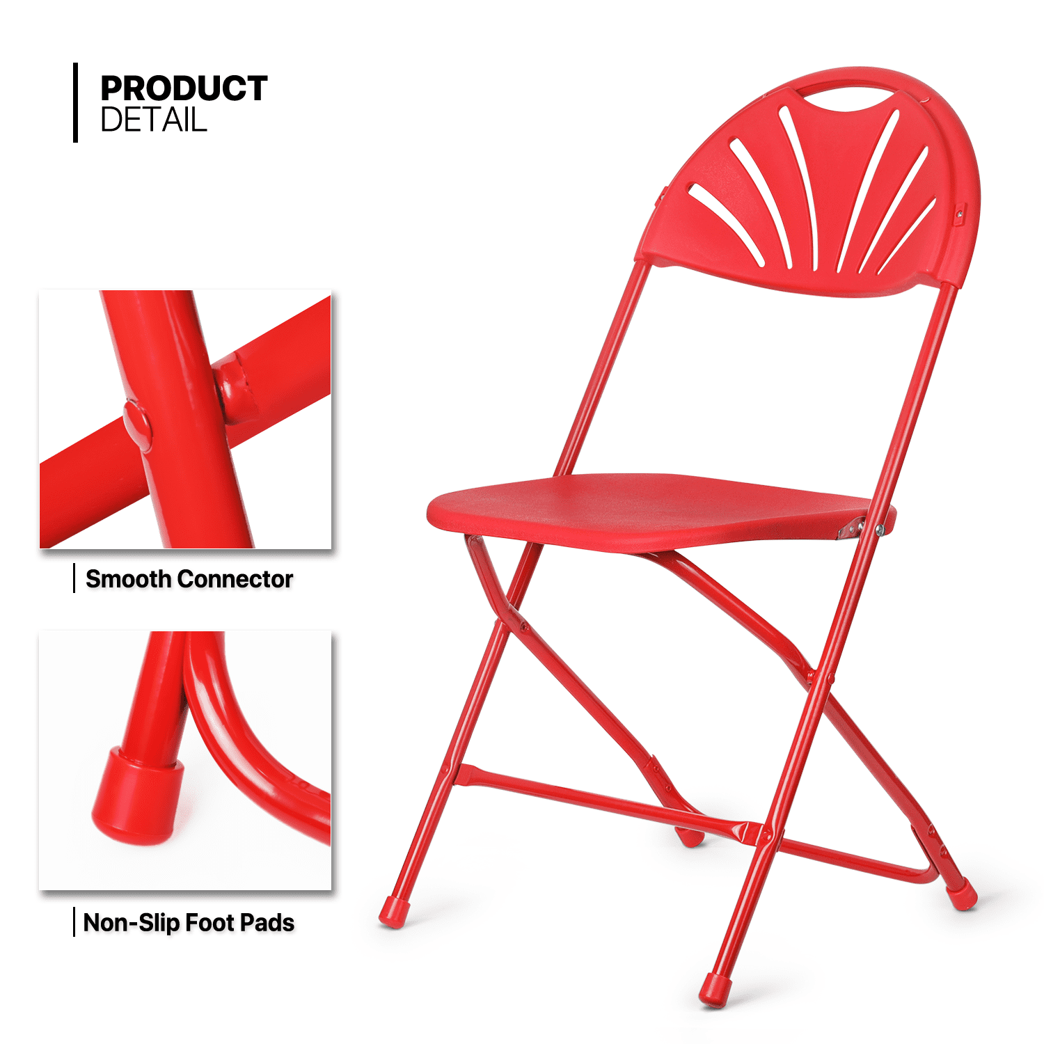 MoNiBloom Folding Plastic Chair, 10 Pack Portable Stackable Commercial Seat with Fan Back, for Wedding Camping, Red