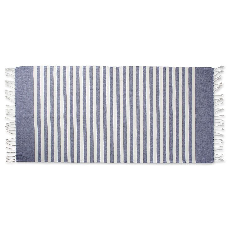 59 Blue and White Striped Rectangular Turkish Towel