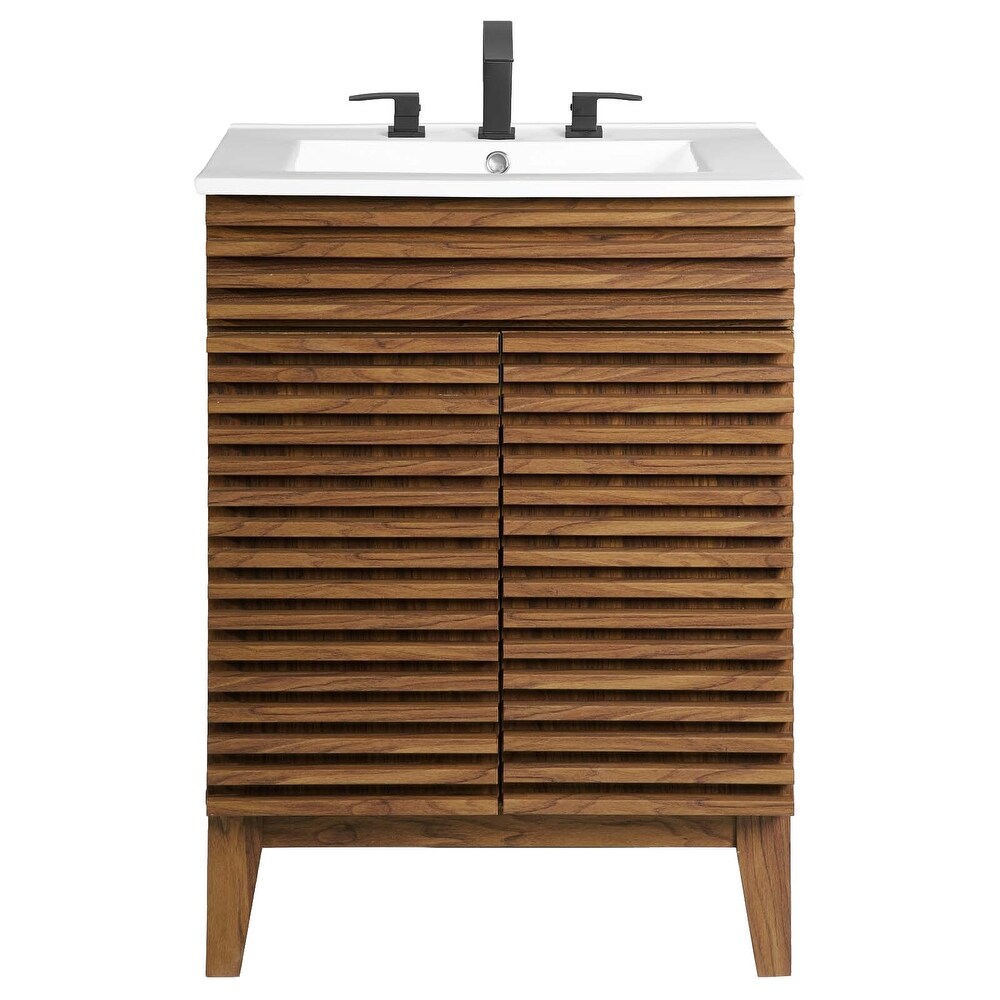 Modway Walnut Grain Vanity with Ceramic Basin