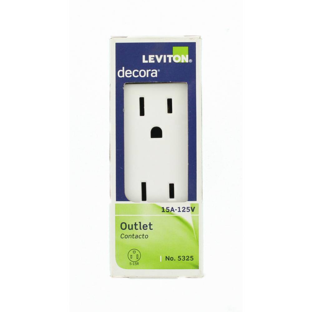 Leviton Decora 15 Amp Residential Grade Self Grounding Duplex Outlet White R52-05325-0WS