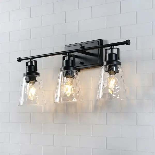 ExBrite Farmhouse 3-lights Bathroom Dimmable Black Art Glass Vanity Lights Wall Sconces