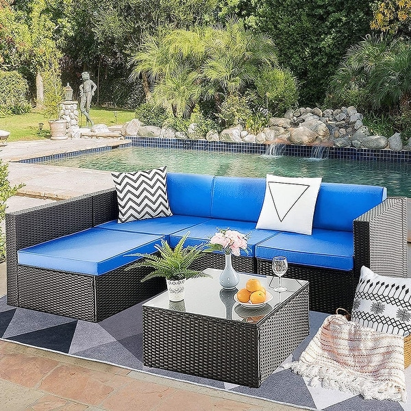 Bossin 5 Pieces Outdoor Patio Furniture Sets Patio Sofa，Outdoor Indoor Wicker Conversation Set with Table