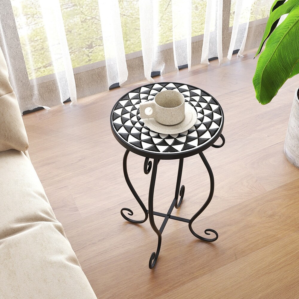 Costway Mosaic Outdoor Side Table  Round End Table with Weather   See Details