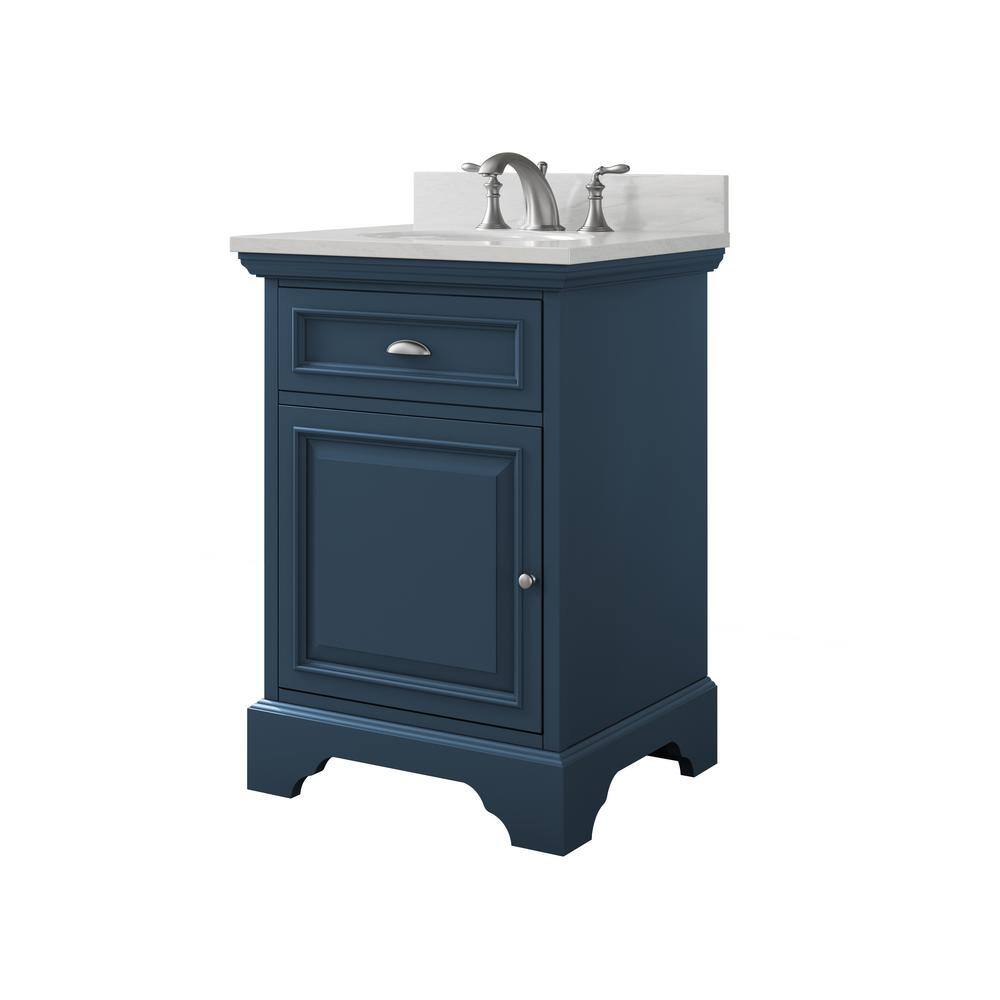 Home Decorators Collection Sadie 25 in. W x 21 34 in. D x 35 in. H Vanity in Smokey Blue with Natural White Marble Top and White Sink TJ-SDV2521BLU