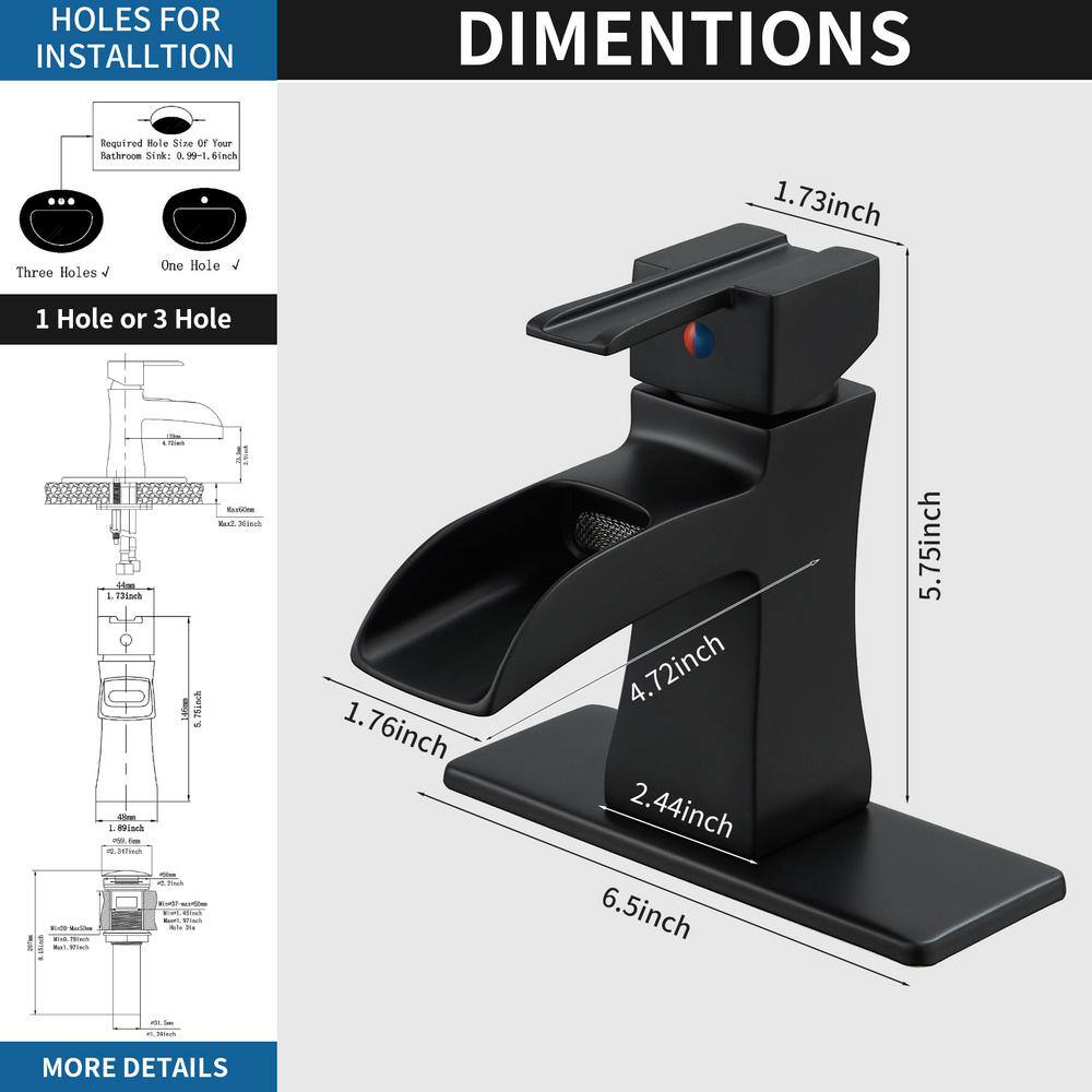 BWE Single Hole Single-Handle Low-Arc Bathroom Faucet in Matte Black with Drain Assembly A-96572-Black