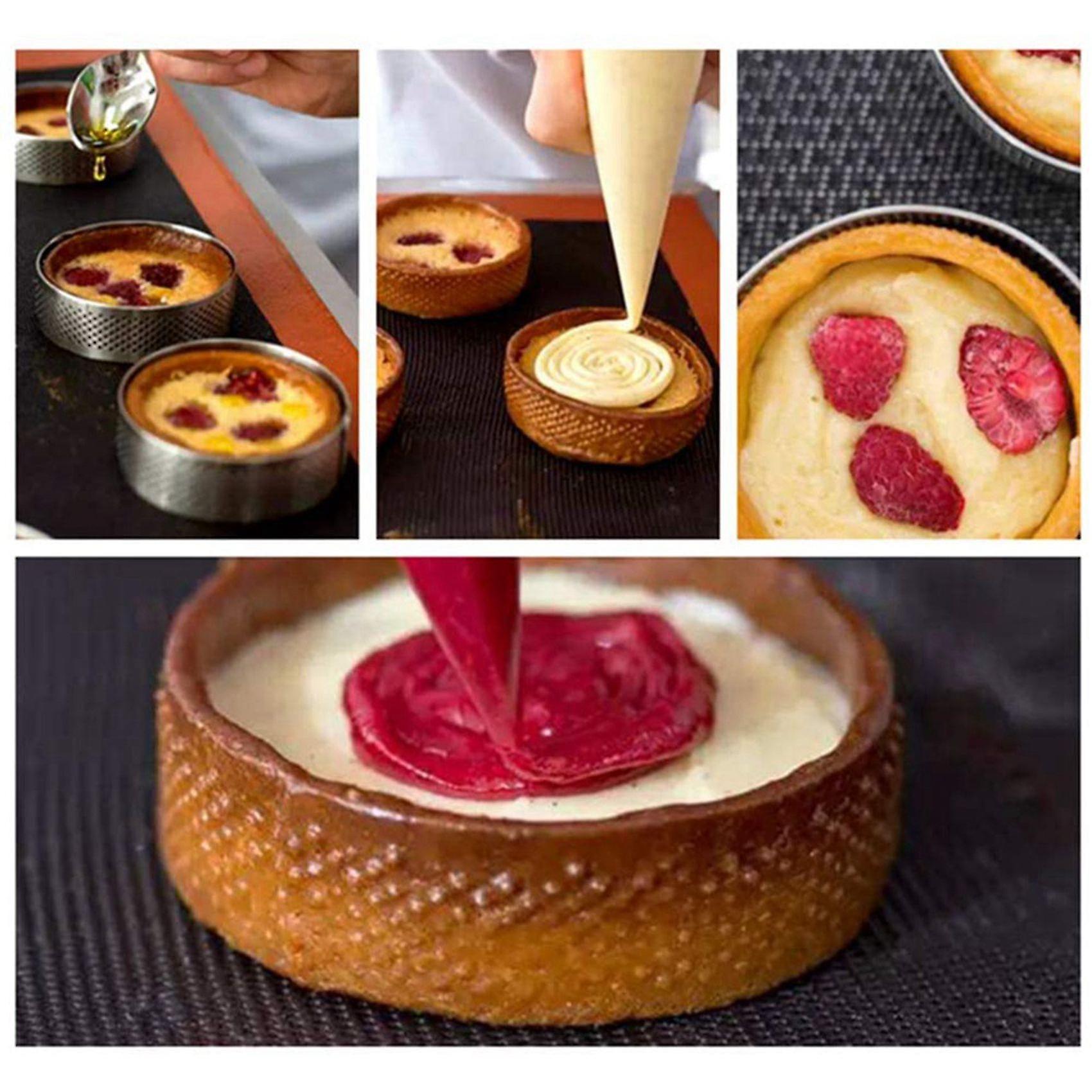 30pcs 4.5cm Round Stainless Perforated Seamless Tart Ring Quiche Ring Tart Pan Pie Tart Ring With H