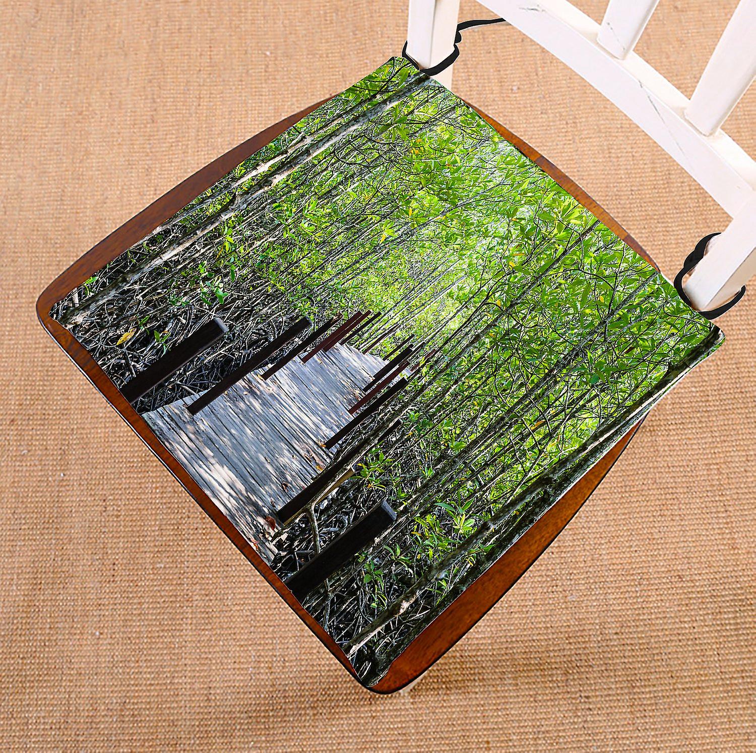 Tropical Nature Chair Pad， Walkway With Wooden Bridge Through Mangrove Forest Seat Cushion Chair Cushion Floor Cushion 40x40 Cm