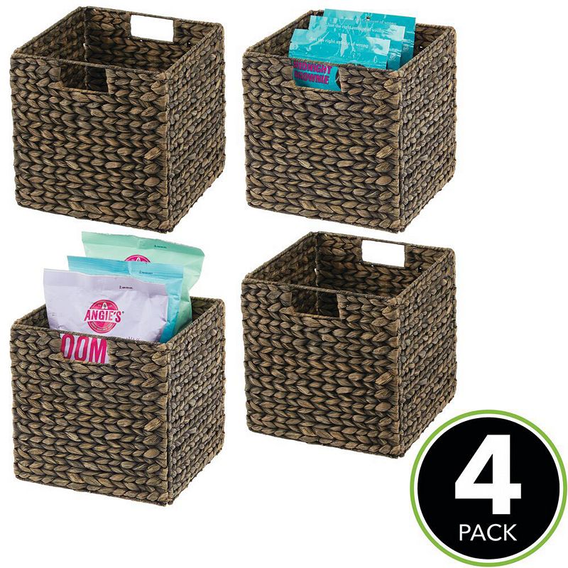 mDesign 10.5 x 10.5 x 10.5 Hyacinth Kitchen Storage Basket with Handles， 4 Pack