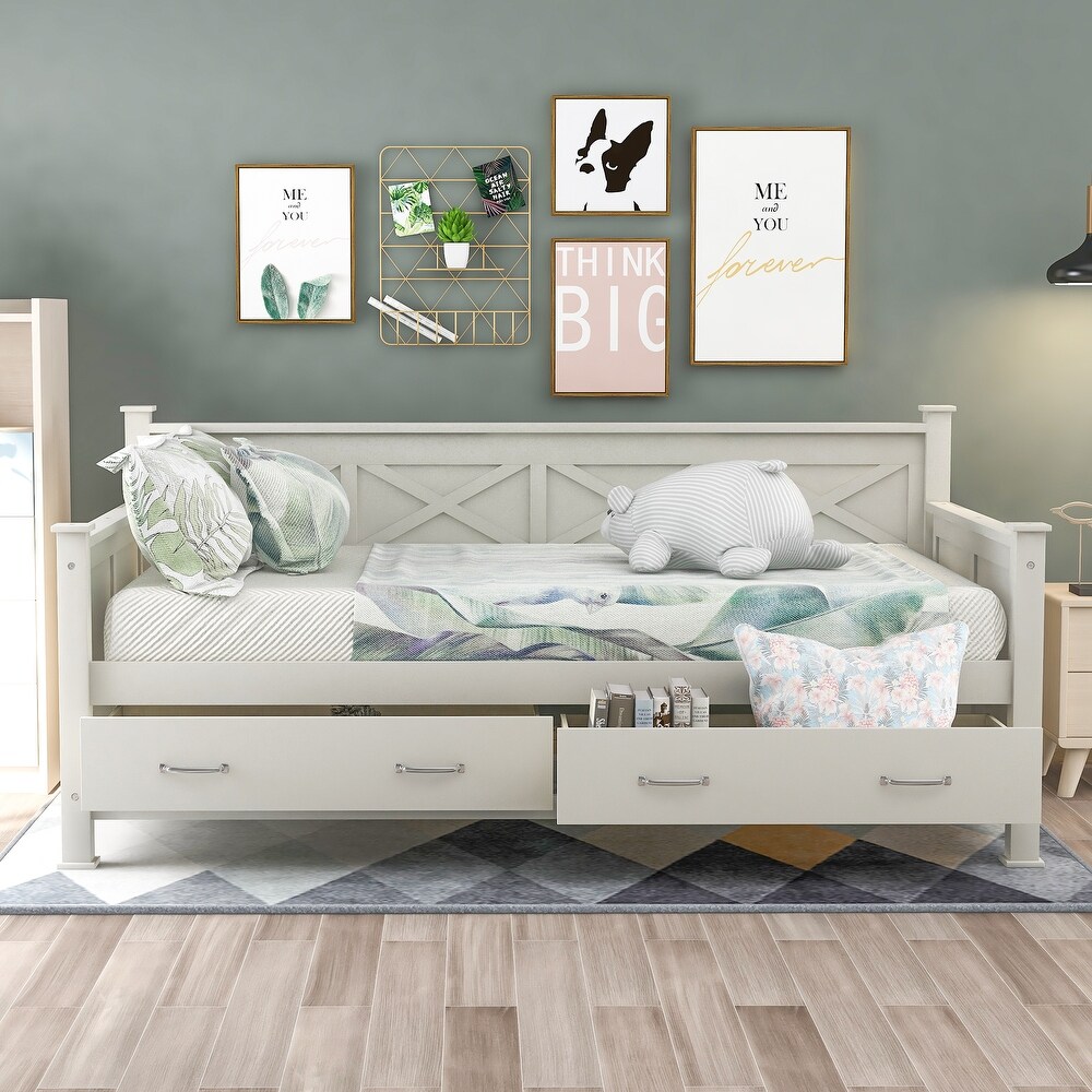 Twin Size Daybed with 2 Large Drawers  X shaped Frame