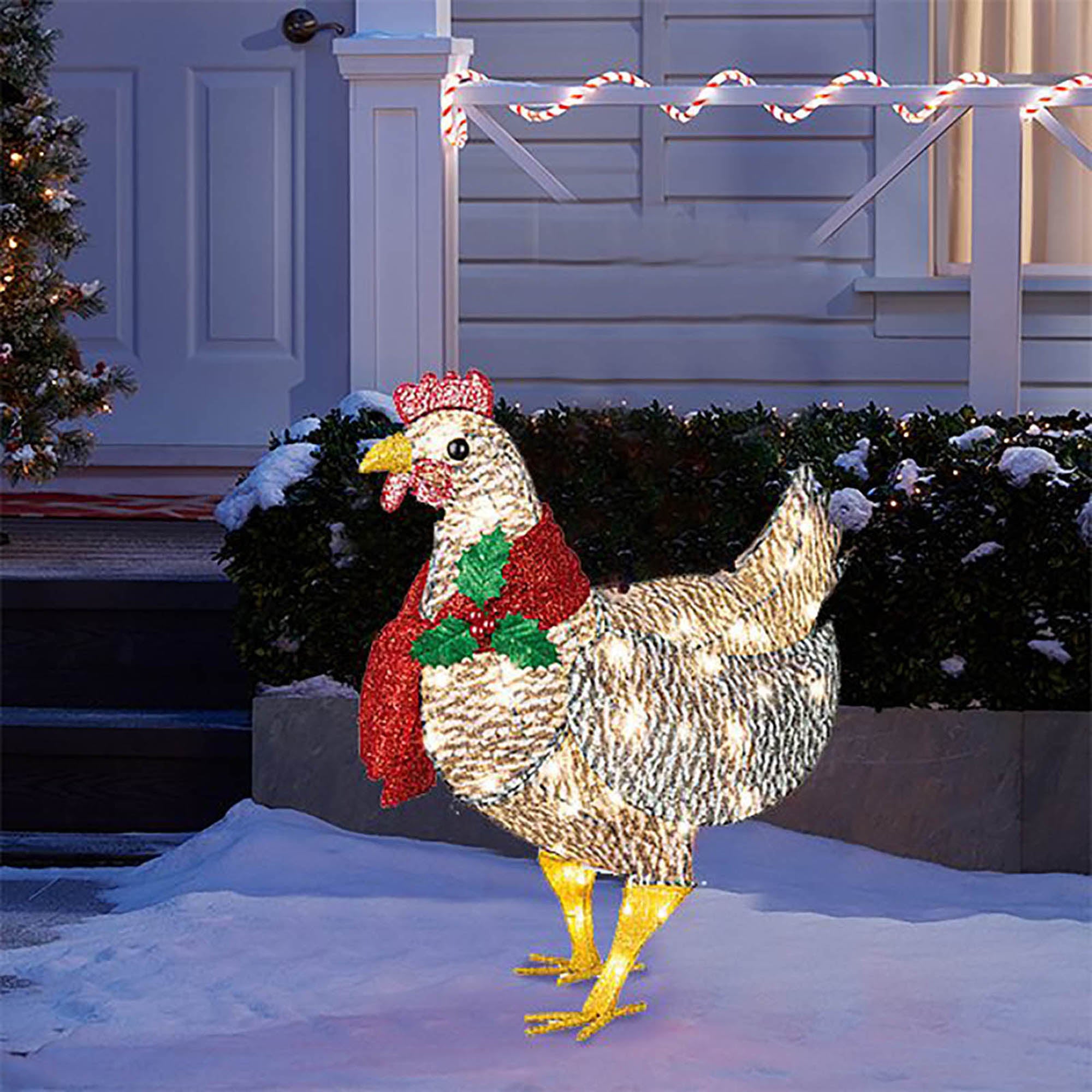 Eyicmarn Christmas Decorative Light， Light-Up Chicken with Scarf Courtyard Light， Outdoor Party Ornament