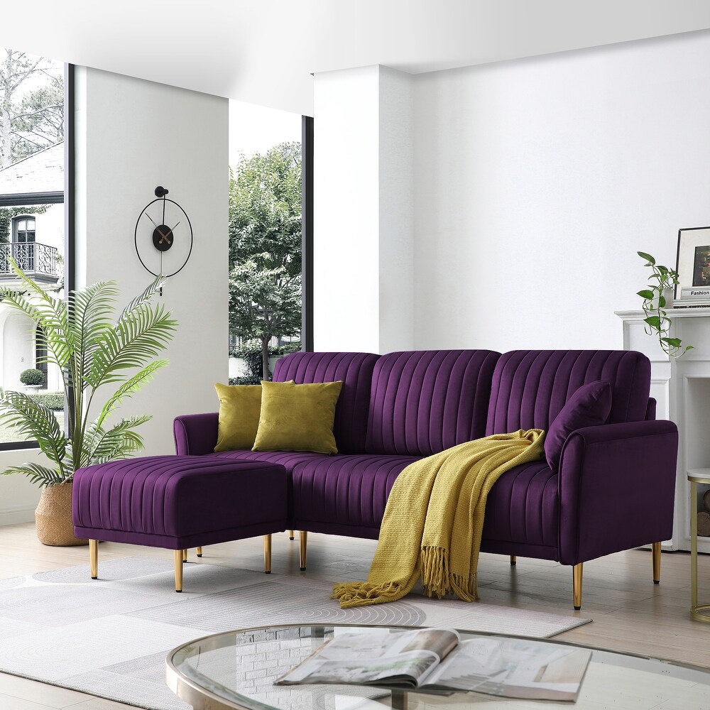 L shaped Sofas Chaise Lounge with 3 seat Sofa and Ottoman  Velvet Sectional Sofas   Couches